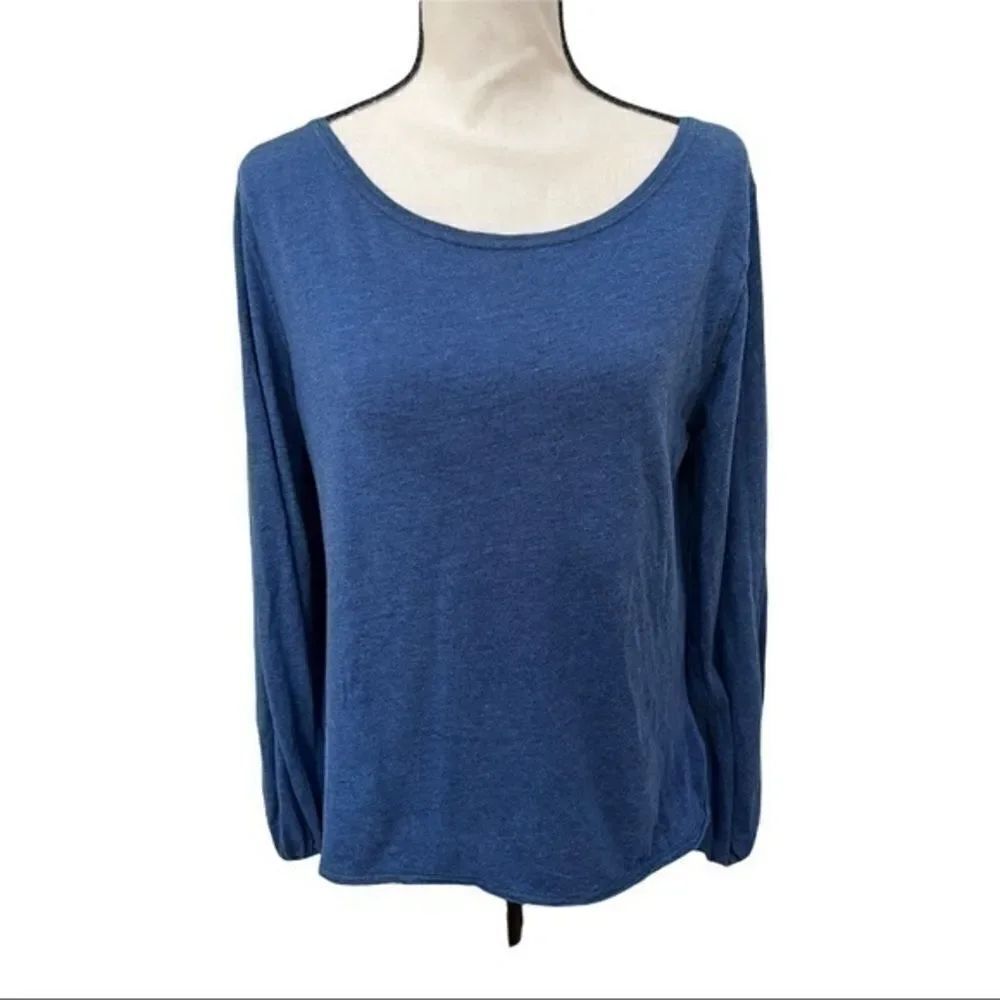 Zara womens Blue Cotton Blend top with peasant sleeves size S